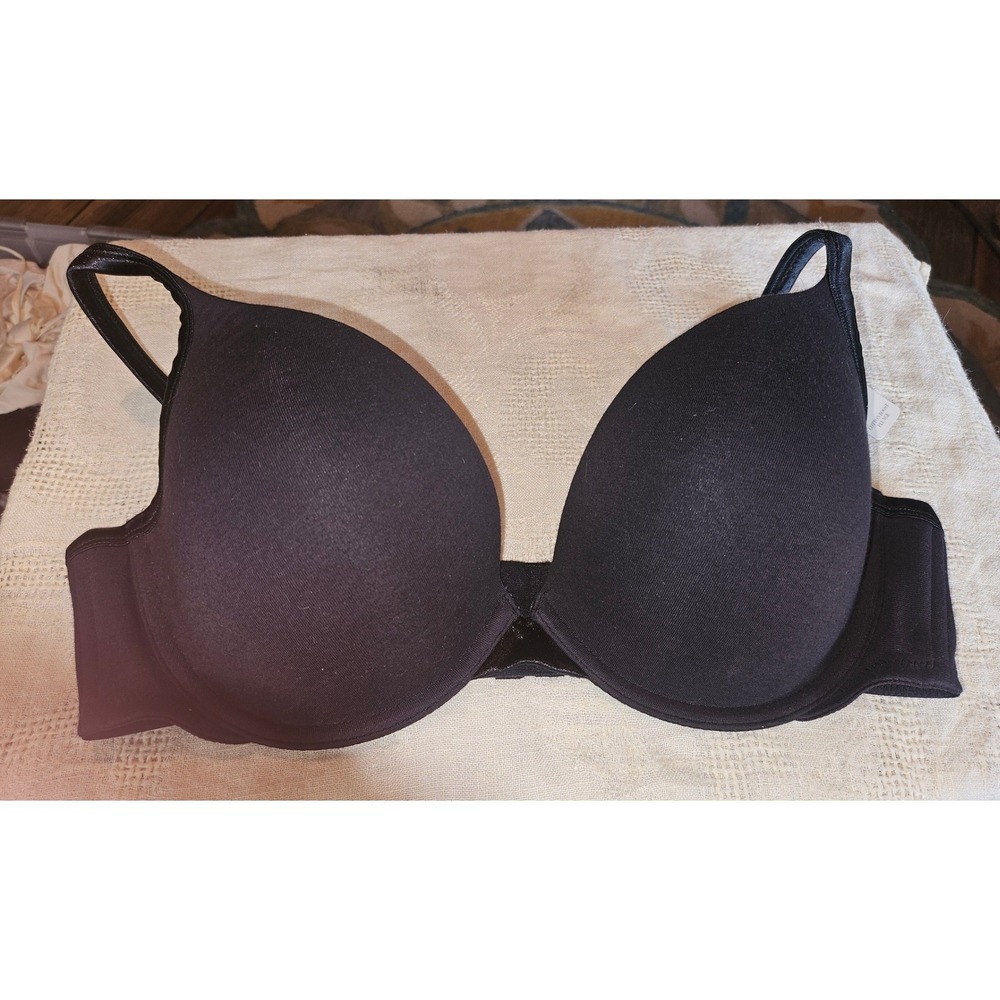 Cacique Cotton Boost Plunge Bra 40D Black Underwire Padded Cleavage Solution NWT